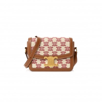 CELINE SMALL CLASSIQUE TRIOMPHE BAG IN FABRIC AND CALFSKIN 188882DBA.38NU (18.5*14*6cm)